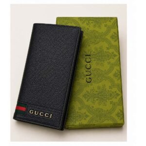 Gucci Textured Leather Web Stripe Gold Logo Long Wallet
