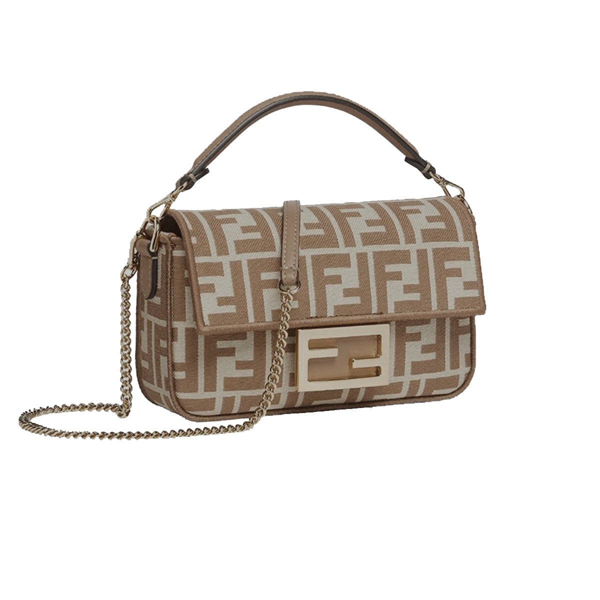 FENDI Baguette FF Monogram Shoulder Bag – Beige & Brown - Image 4