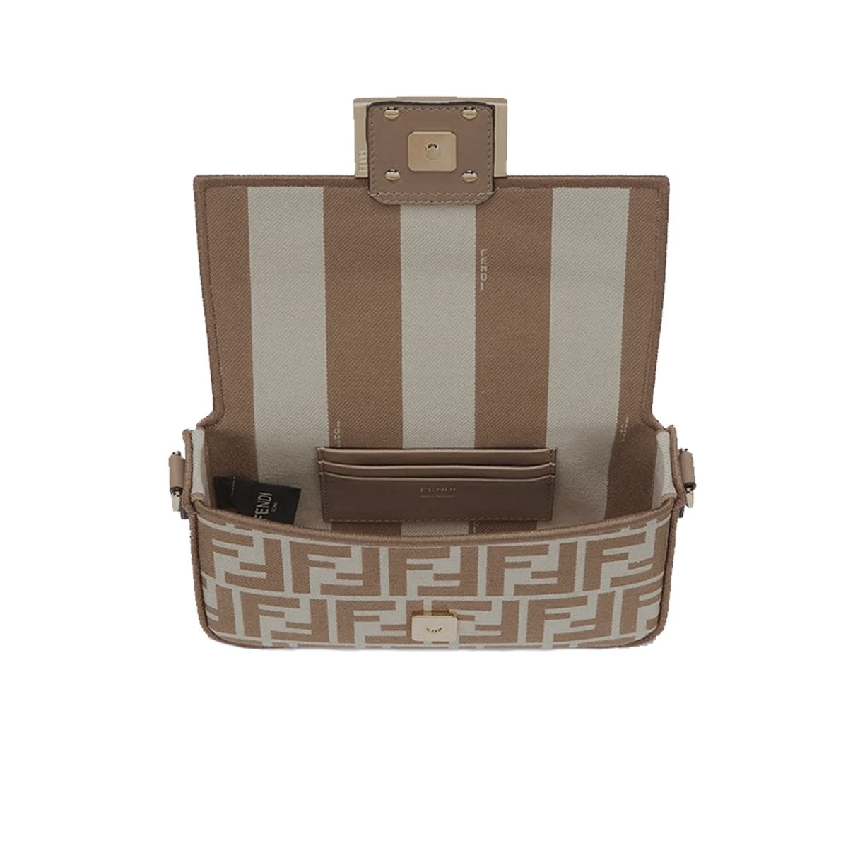 FENDI Baguette FF Monogram Shoulder Bag – Beige & Brown - Image 5