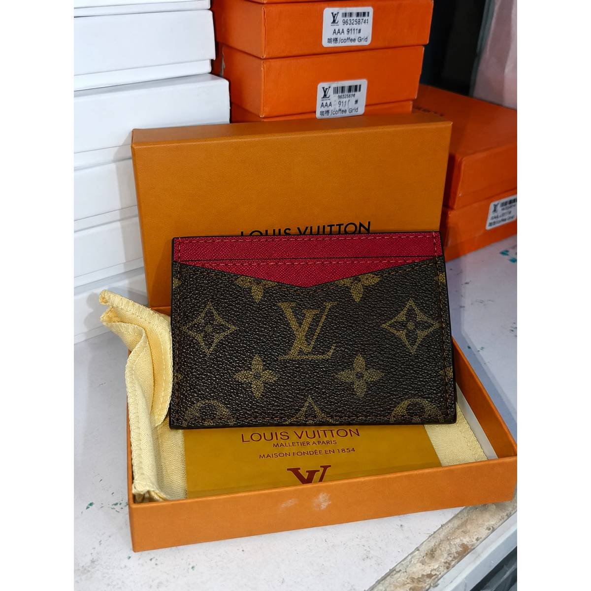 Louis Vuitton Monogram Card Holder – Wine Red - Image 9