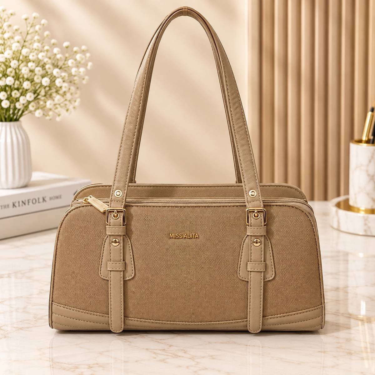 Miss Alita Women’s Handbag – Taupe Beige - Image 3