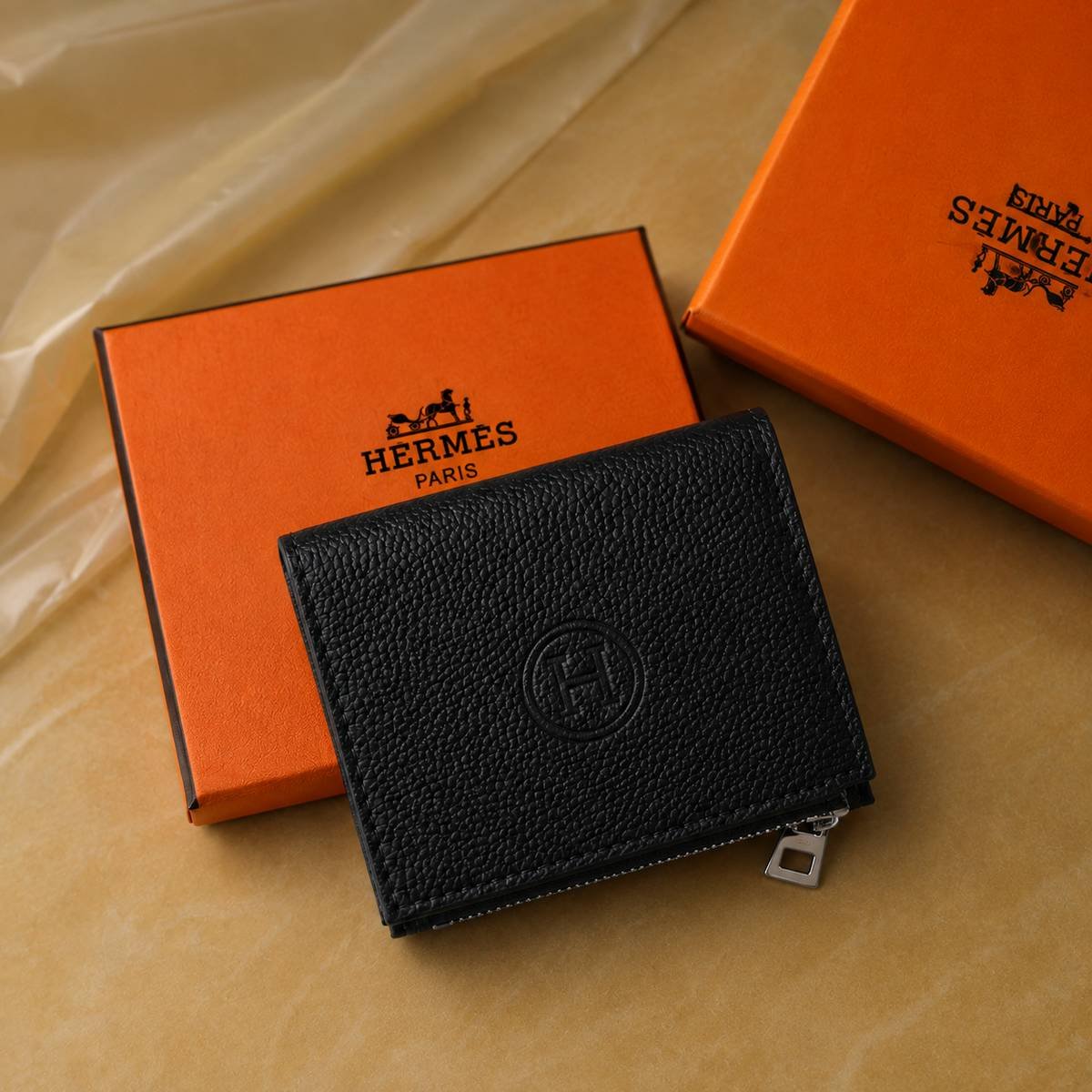 Hermès Leather Zip Wallet – Red & Black - Image 5
