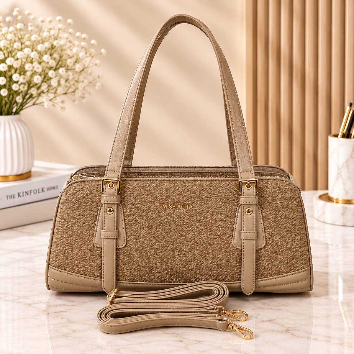Miss Alita Women’s Handbag – Taupe Beige - Image 2