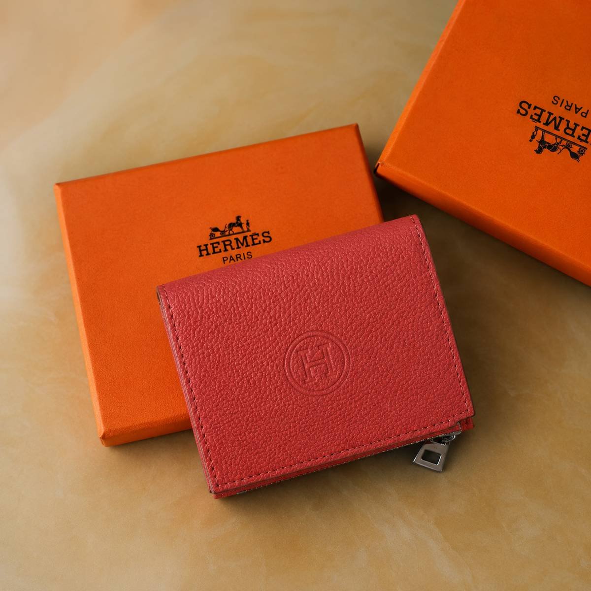 Hermès Leather Zip Wallet – Red & Black - Image 6