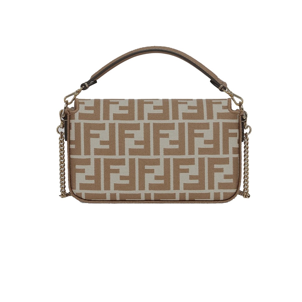 FENDI Baguette FF Monogram Shoulder Bag – Beige & Brown - Image 6