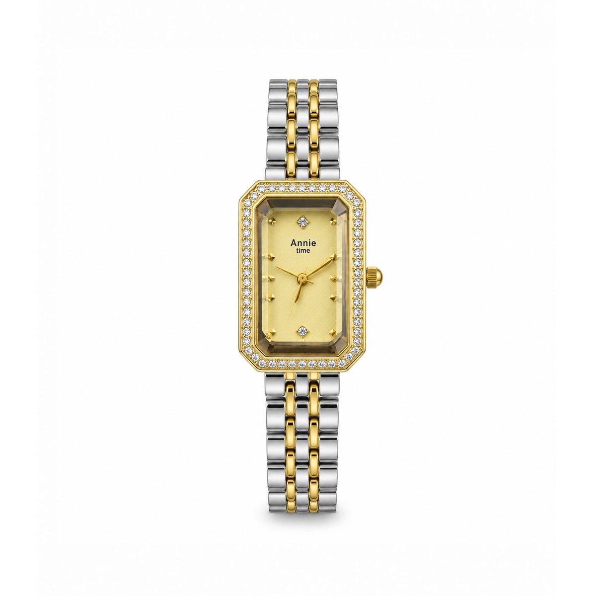 Annie Time two-tone octagonal crystal women's watch with gold dial