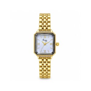 Annie Time elegant gold women's watch with soft blue octagonal dial