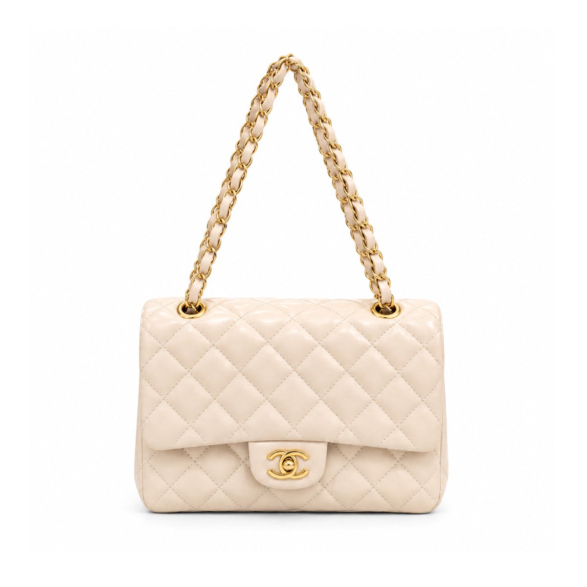 Chanel Beige Quilted Shoulder Bag with Gold Chain
