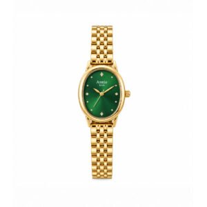 Annie Time ladies' emerald oval dial gold chain watch