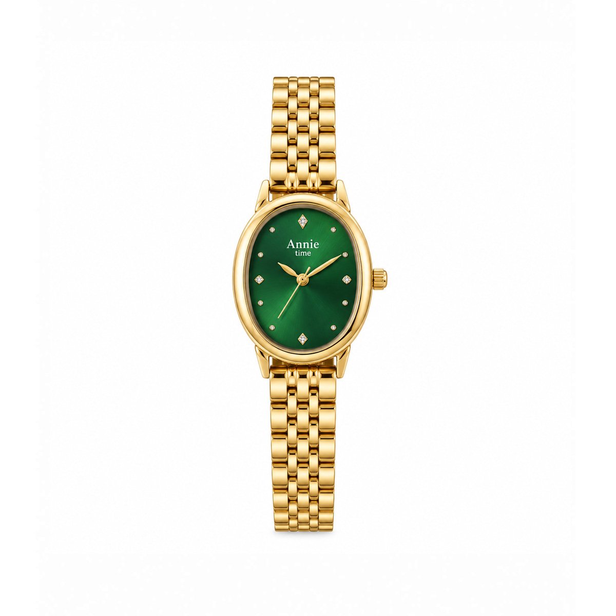 Annie Time ladies' emerald oval dial gold chain watch