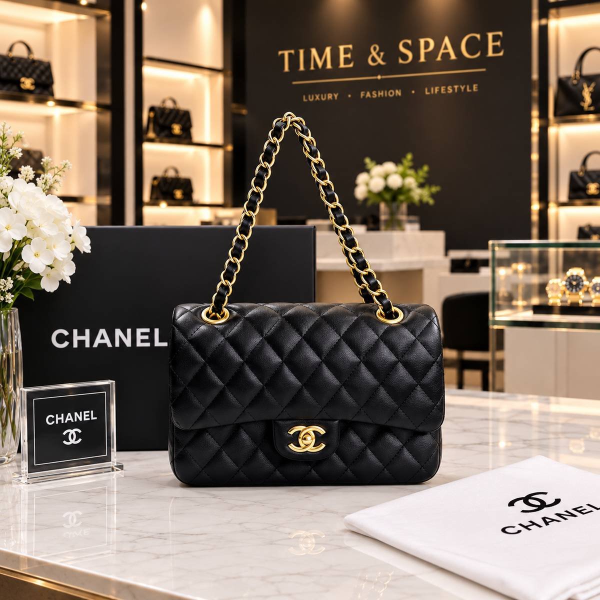 Chanel Classic Quilted Shoulder Bag – Beige with Gold Chain - Image 4