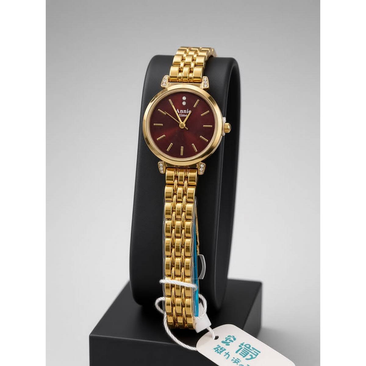 Annie Time Classic Gold Watch with Deep Maroon Dial - Image 3