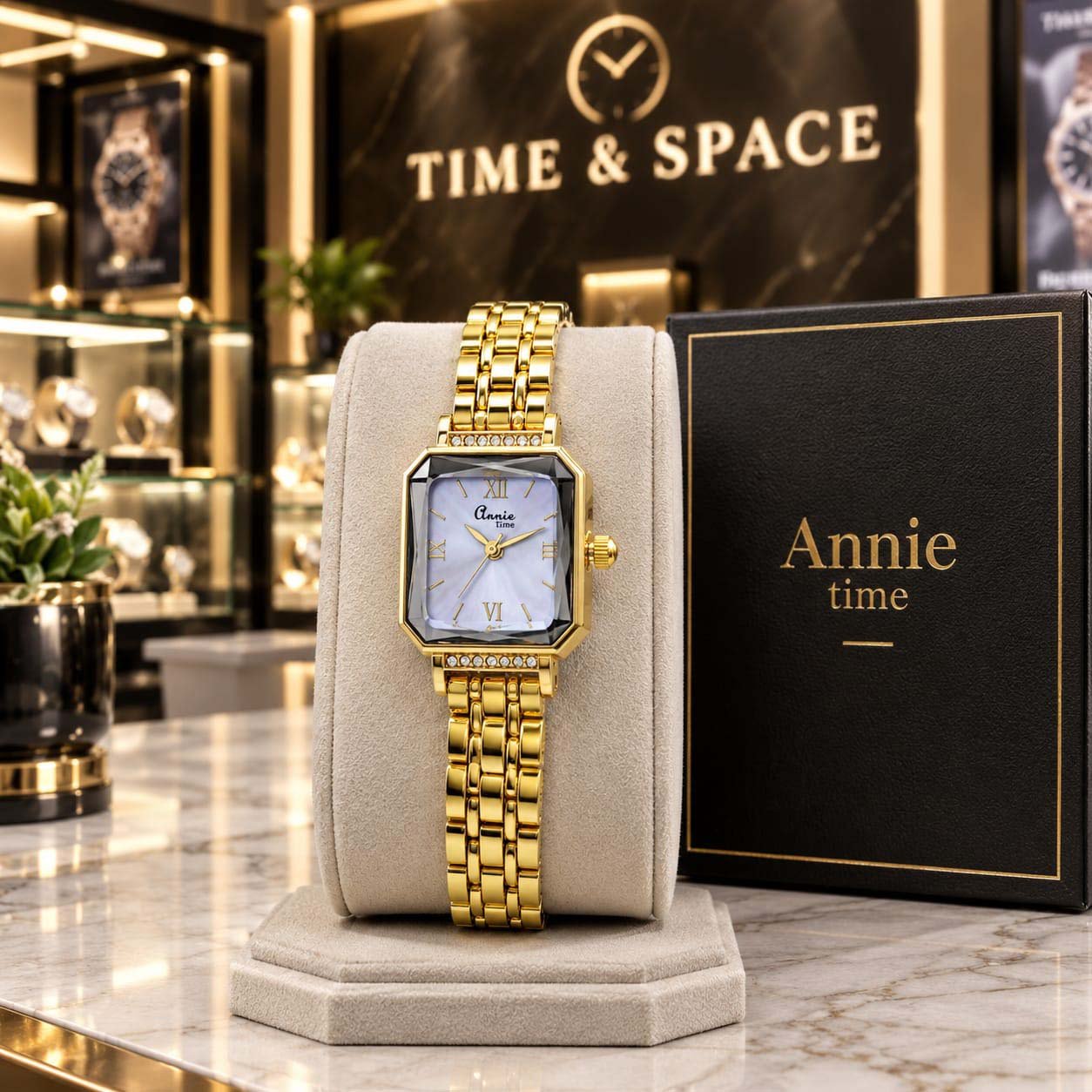 Annie Time Elegant Gold & Soft Blue Octagonal Women's Watch - Image 3