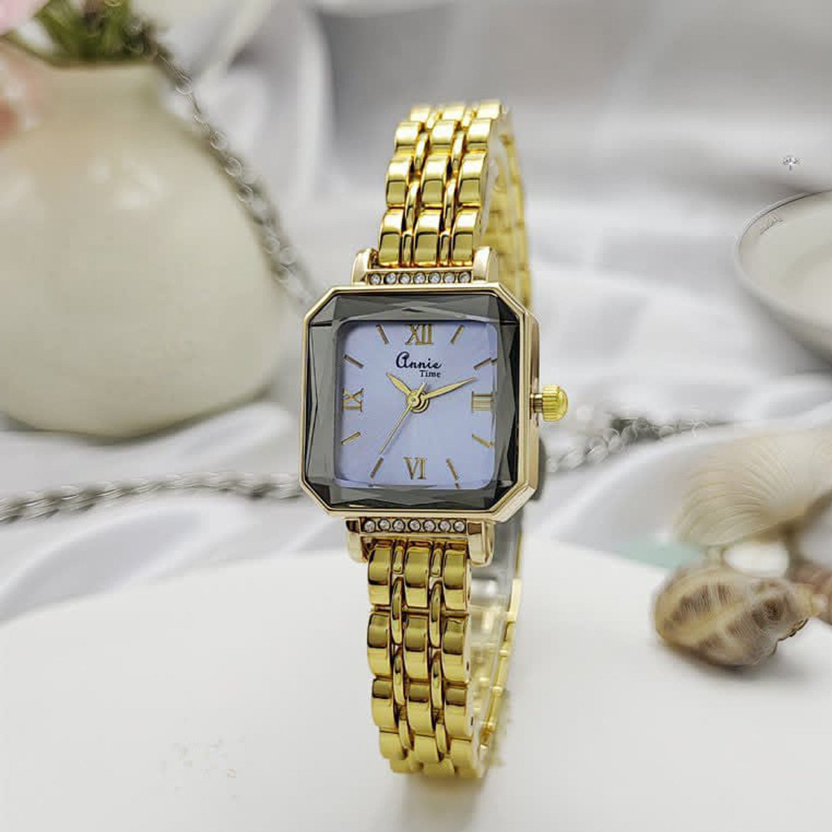 Annie Time Elegant Gold & Soft Blue Octagonal Women's Watch - Image 2