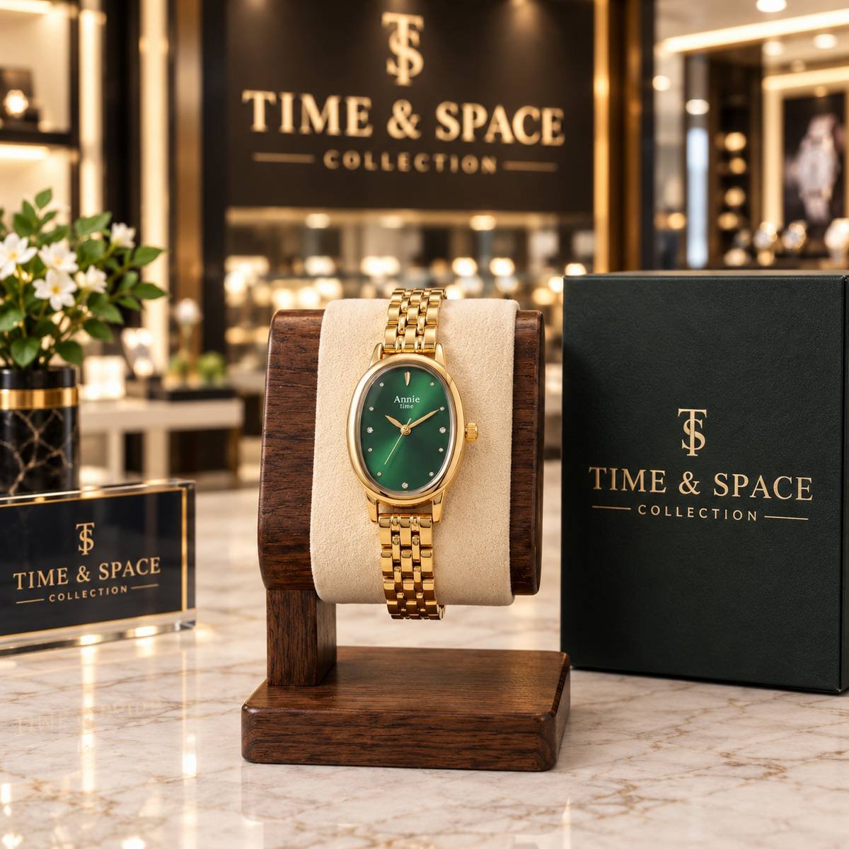 Annie Time Ladies' Emerald Oval Dial Gold Chain Watch - Image 2
